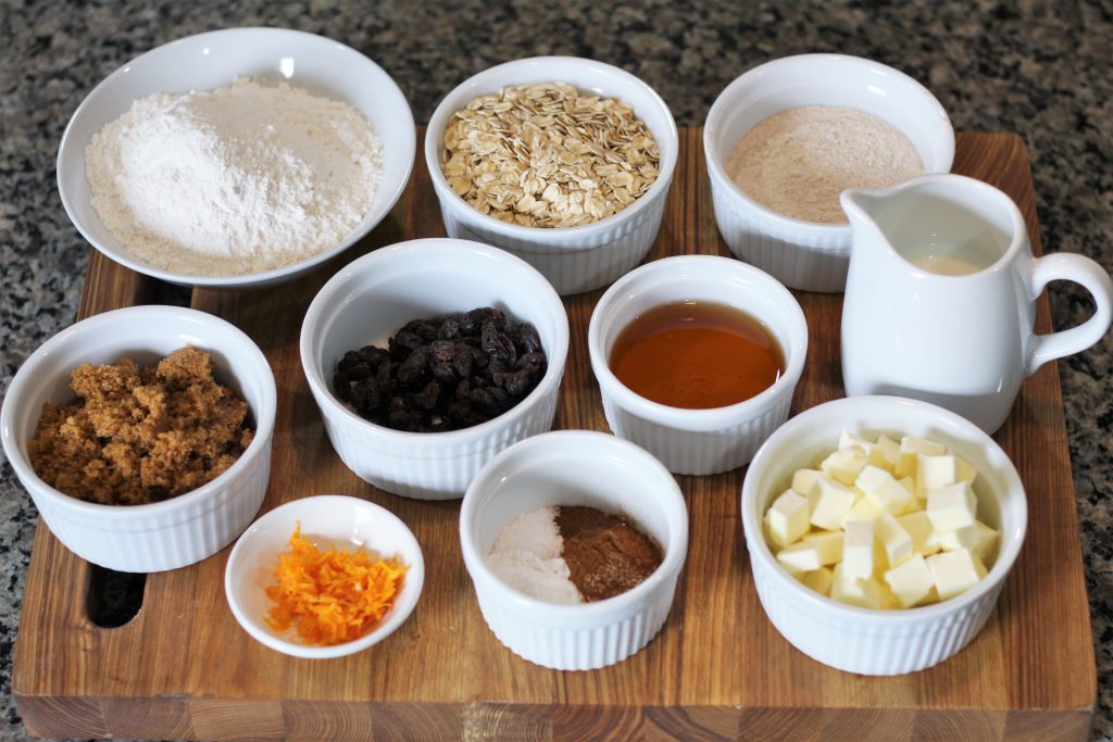 All the ingredients measured out into small bowls.