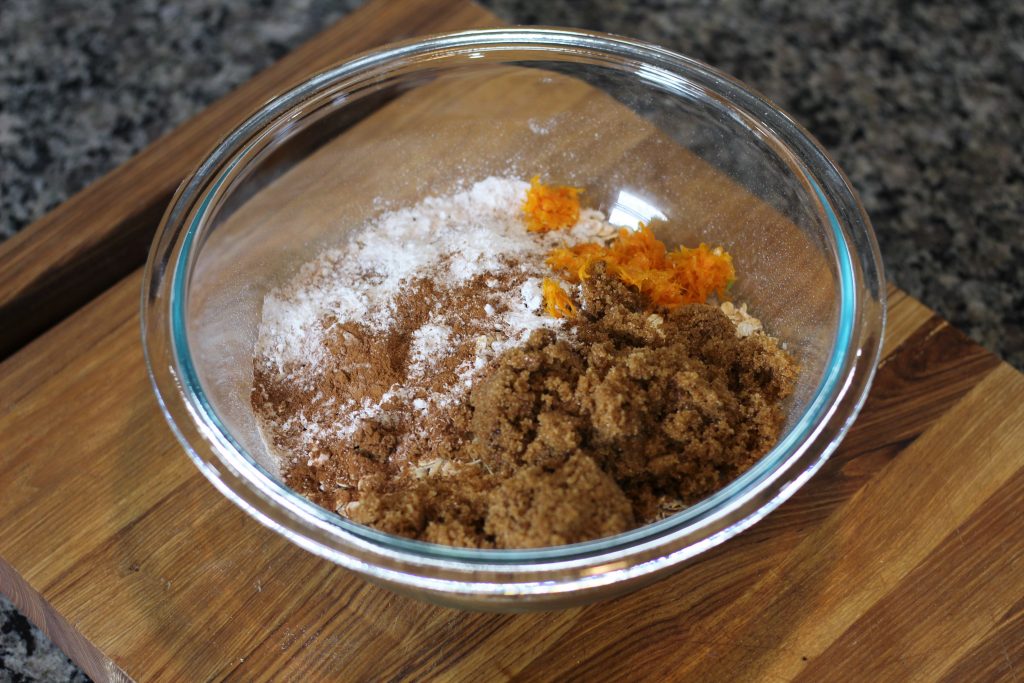 All the dry ingredients combined in a large mixing bowl.