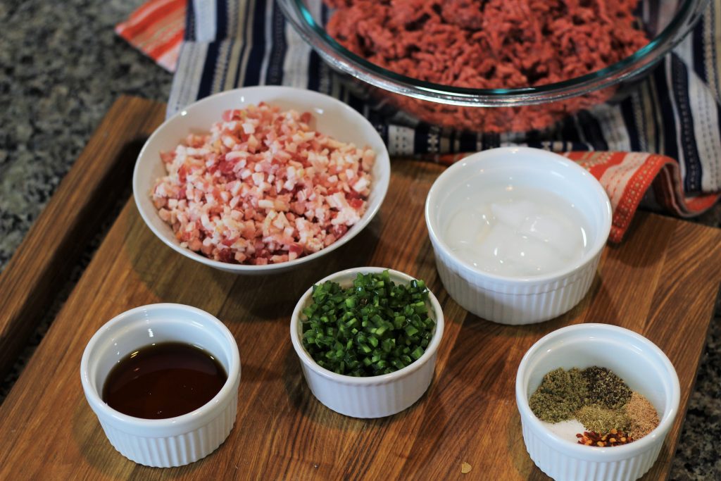 The ingredients of the recipe set out in little bowls.