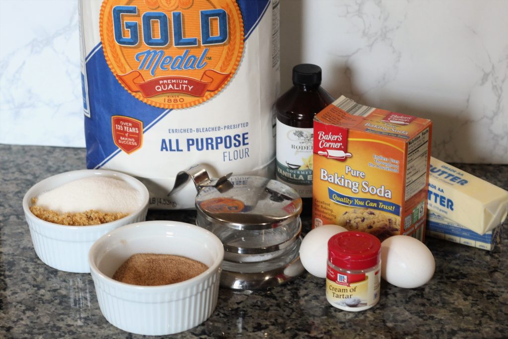 All the ingredients laid out on a counter. 